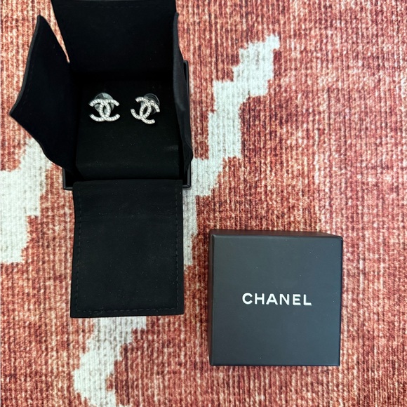 Genuine Chanel Crystal Logo Earrings - Picture 1 of 6